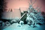 House Covered in Snow, snow storm, building, trees, Nighttime, winter, CSNV01P13_13