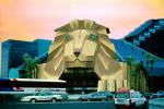 MGM Grand Hotel, Greyhound Bus, Lion Entrance, taxi cab, cars, street, CSNV02P01_16