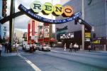 Reno, Arch, Mod style, Sign, Taxi Cab, cars, Downtown, 1985, 1980s