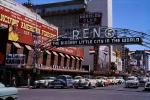 Reno Arch, Cars, automobile, vehicles, Sign, Downtown, street, road, 1950s, CSNV06P07_09