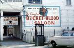 Bucket of Blood Saloon, Virginia City, building, phone booth, rambler car, sign, June 1967, 1960s