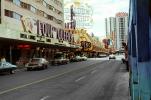 Four Queens Casino, Golden Nugget, street, cars, 1970s