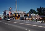 Nugget Cafe, Buildings, Horses, cars, street, casinos, Boulder City, August 1958, 1950s, CSNV06P08_15