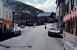 buildings, Cars, automobile, vehicles, street, shops, town, Central City, October 1963, 1960s, CSOV01P13_13