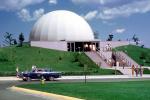 U.S. Air Force Academy Planetarium, Dome, building, Ford Fairlane car, stairs, steps, August 1961, 1960s