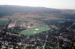 Pleasanton looking northwest, from downtown, Fairgrounds, Horse Racing, Fields, 20 August 1983, CTVV01P03_04