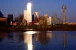 Trinity River, Dallas Skyline, buildings, Water Reflection, 23 March 1993