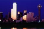 Dallas, Twilight, Dusk, Dawn, Dallas Skyline, buildings, reflection, 23 March 1993, CTXV01P13_11