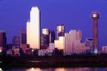Dallas, Twilight, Dusk, Dawn, Dallas Skyline, buildings, reflection, 23 March 1993, CTXV01P13_12