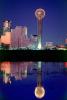 Twilight, Dusk, Dawn, Reunion Tower, Downtown buildings, Observation Tower, Dallas Skyline, buildings, reflection