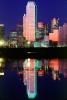Dallas, Twilight, Dusk, Dawn, Bank of America Plaza, Downtown buildings, skyscraper, Dallas Skyline, buildings, reflection, 23 March 1993
