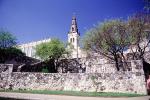 Church, building, wall, trees, Paseo del Rio, the Riverwalk, San Antonio, 25 March 1993, CTXV02P05_11