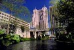Marriot Hotel, footbridge, river, walkway, highrise, building, Paseo del Rio, the Riverwalk, San Antonio