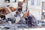 Rescuers, Dogs, Crushed House, Marina district, Loma Prieta Earthquake (1989), 1980s, DAEV01P14_12