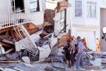 Rescuers, Dogs, Crushed House, Marina district, Loma Prieta Earthquake (1989), 1980s, DAEV01P14_13
