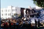 smoldering embers, Burned out Homes, Marina Fire, Rescuers, Marina district, Loma Prieta Earthquake, (1989), 1980s, DAEV01P15_14