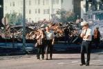 smoldering embers, Burned out Homes, Marina Fire, Rescuers, Marina district, Loma Prieta Earthquake, (1989), 1980s, DAEV01P15_17