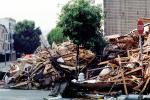 Rubble, Stop Sign, Fillmore Street, Marina district, Loma Prieta Earthquake (1989), detritus, 1980s