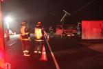 Broken Power Pole, Wires, Pickup Truck, trailer, Sonoma County, DAFD08_037