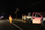 Broken Power Pole, Wires, Pickup Truck, trailer, Sonoma County, DAFD08_041