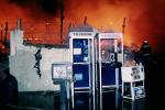 Telephone Booths, newspaper stands, Pier fire, San Francisco