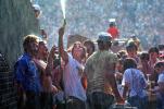 Water Spray, hot, cooling off, Spectators, Audience, People, Crowds, JFK Stadium, Live Aid Benefit Concert, 1985, EMCV01P09_14