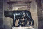 Capitoline Wolf, with Romulus and Remus, Mother Wolf, She-wolf, pedestal, bronze sculpture, suckling twin infants