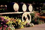 Oak Wine Barrels, Wood, Wooden Barrels, Fermenting Tanks, flowers, garden, FAWV01P14_18
