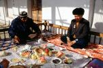 Men, eating, food, watermelon, sitting, Samarkand