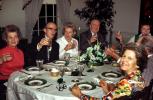 Man Toast Glasses at a Dinner Party, Woman, plates, formal, 1960s, FDNV01P01_09