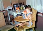 Baby Drinking in Kitchen, Highchair, toddler, barefeet, barefoot, 1960s, FDNV02P13_01