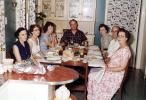 Thanksgiving Dinner, Turkey, table setting, dinner, women, men, wallpaper, 1950s, FDNV02P13_02
