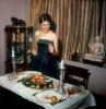 Turkey Dinner, Roast, Escargot, snails, Buddha Statue, Table Setting, Candles, Plates, tablecloth, 1950s
