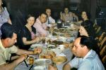 Table Setting, dinner, bread, woman, men, feast, 1950s