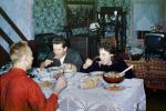 Table Setting, dinner, bread, woman, men, television, feast, 1950s, FDNV02P15_07