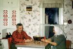 woman, man, preparing food, mushrooms, wallpaper, window, truffles, 1950s