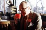 Drinking Coffee, Cup, Man, Male, Glasses, Bald, 1960s, FDNV03P01_02