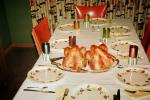 Turkey Dinner, Thanksgiving, Table Setting, Plates, Fork, Silverwear, Cups, 1950s, FDNV03P02_08