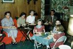 Family Gathering, Childrens Table, Chairs, Sofa, Thanksgiving Dinner, Twins, TV Trays, 1950s, FDNV03P02_15