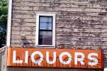 Liquors sign, neon, window, building