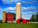 Barn, Silo, Garage, Field, clouds, outdoors, outside, exterior, rural, building, FMND01_075