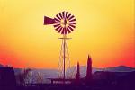Eclipse Wind Mill, pump, propeller, abstract, surreal, hills, sunset