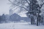 Barn and Silo, Snowing, cottagecore