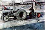 Old Tractor and Corn Harvester, Farmer, Corn, Cornfield, barns, man, 1940s
