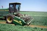 Hay Swather, Cutter, Harvest, John Deere, 4890 Self-Propelled Windrower, Self Propelled, Rotary Cutter, combine, Field, Central Valley, Windrower