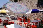 Parasol, Umbrella, tables, ancient wall, FRBV04P07_02