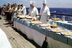 Outdoor Buffet, Chef, at sea, ocean, 1950s, FRBV04P10_01