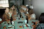 Tour Group Lunch. Women, Men, couples, Mouth full, Table Cloth, FRBV09P02_16