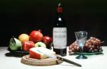 WineBottle, empty glass, Cheese, Pomegranate, grape, pear, apple, knife, fruit bowl, FTBV01P10_08