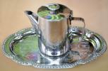 Silver Tray and Tea Pot, Platter, teapot, shiney, chrome